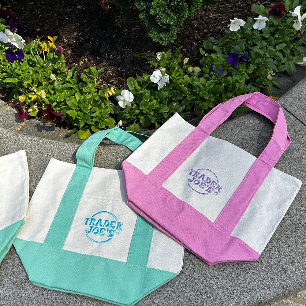 (2) Trader Joe’s Mini Pastel Canvas Tote Bag